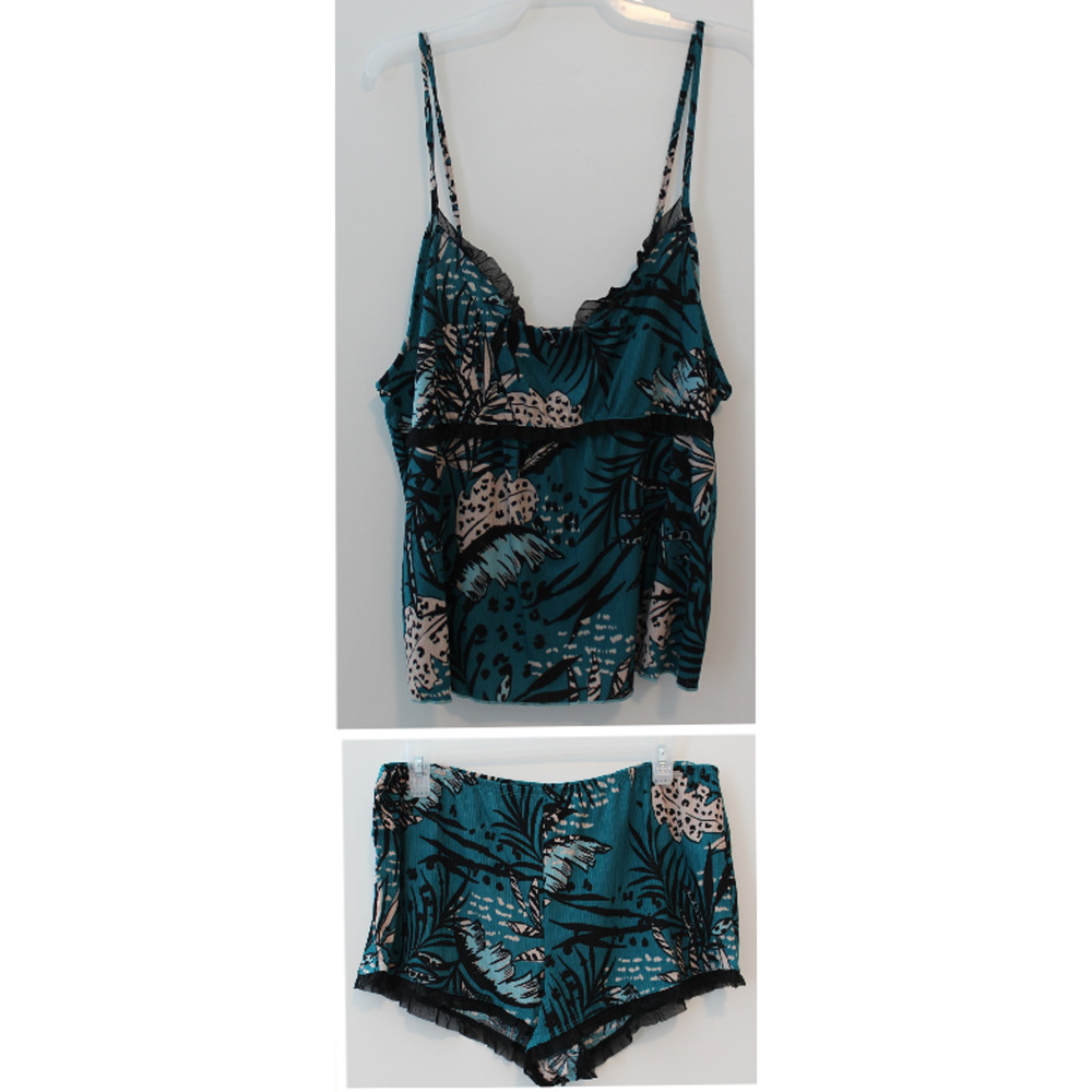 Secret Treasures Women's Rib And Mesh Cami Tap Set Green Size L NWT